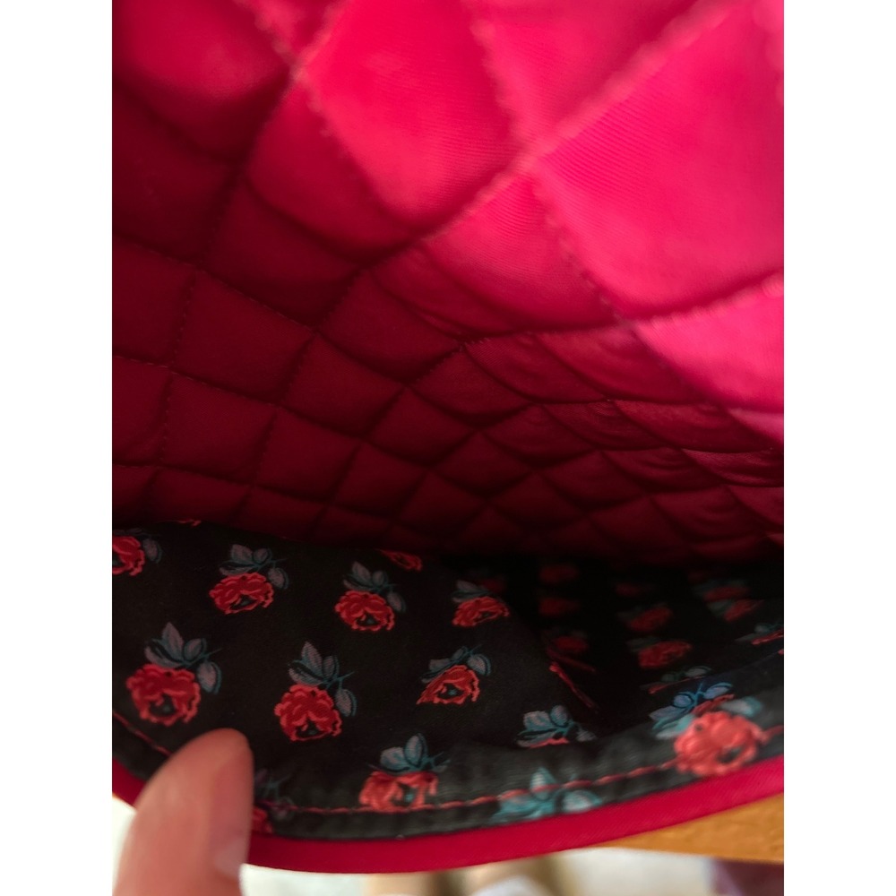 Vera Bradley Red Quilted Microfiber Tote Bag Floral Lining Shoulder Bag - Picture 3 of 8